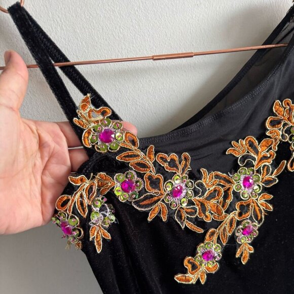 Art Stone Competitor Floral Stone Design Costume Dress Black Color Sz Meduim - Picture 7 of 11